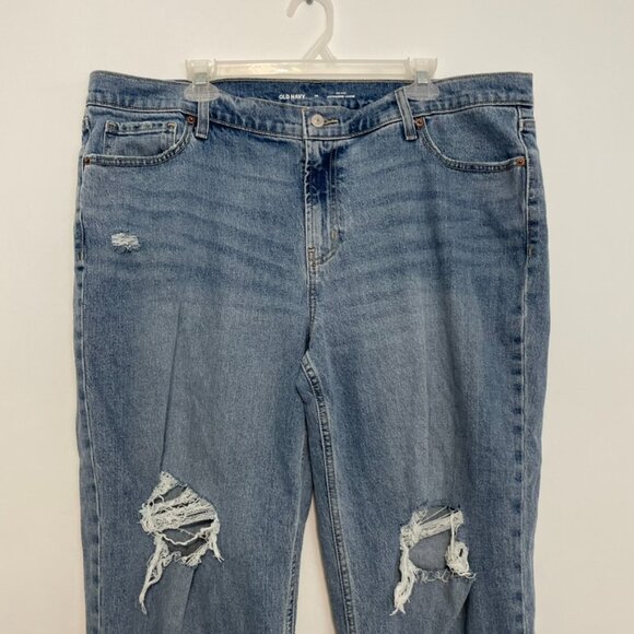 OLD NAVY Mid Rise Boyfriend Loose Jeans Light Wash Distressed Ripped Jeans 18 R - Picture 5 of 16